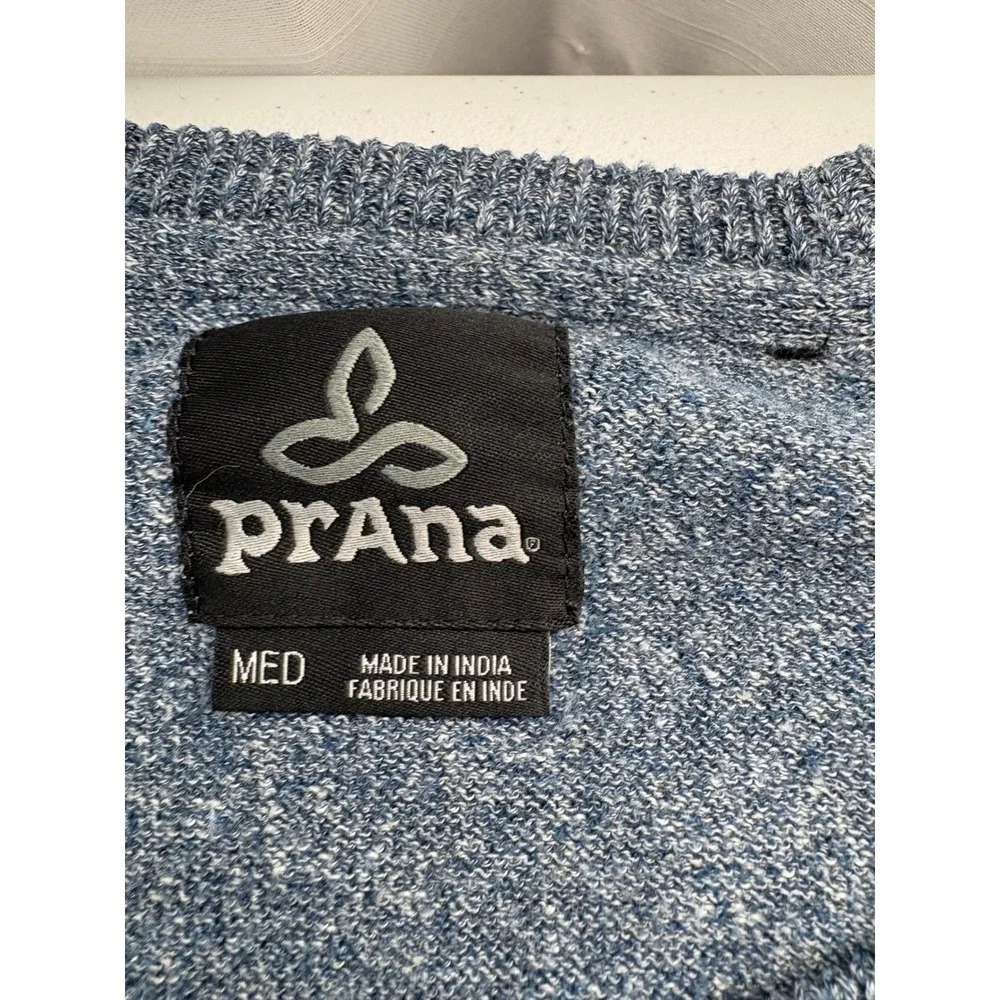 Prana Mens Blue Heather Crew Neck Organic Cotton Blend Knit Sweater - Medium